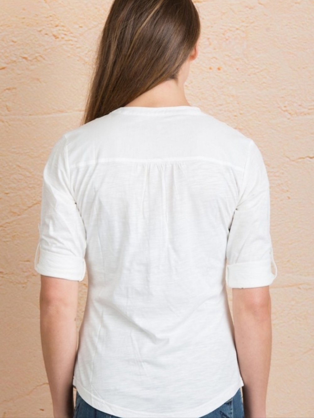 Kuhl "Khloe" Organic Cotton Henley Shirt 3/4 Sleeve White | Women's Size M - Picture 3 of 9